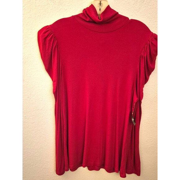 INC Red Exxagerated Long Sleeve Mock Neck Red Ribbed Top 1X NWT - Picture 2 of 7